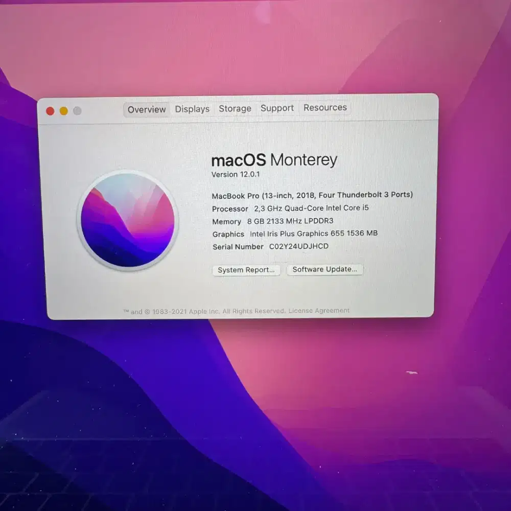 Macbook Pro 2018 Ram 8 Ssd 256 Layar 13 inch Core I5 Full set Silver