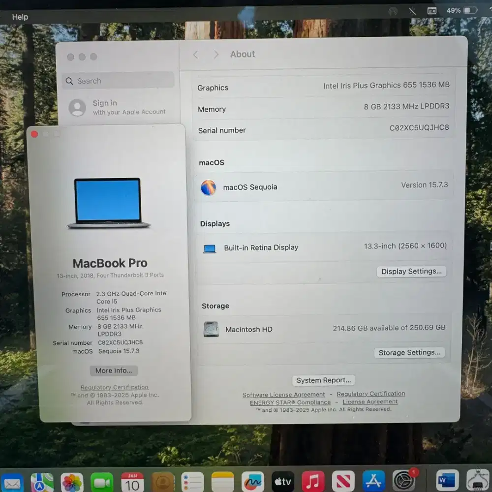 Macbook Pro 2018 Ram 8 Ssd 256 Layar 13 inch Core I5 Full set Silver