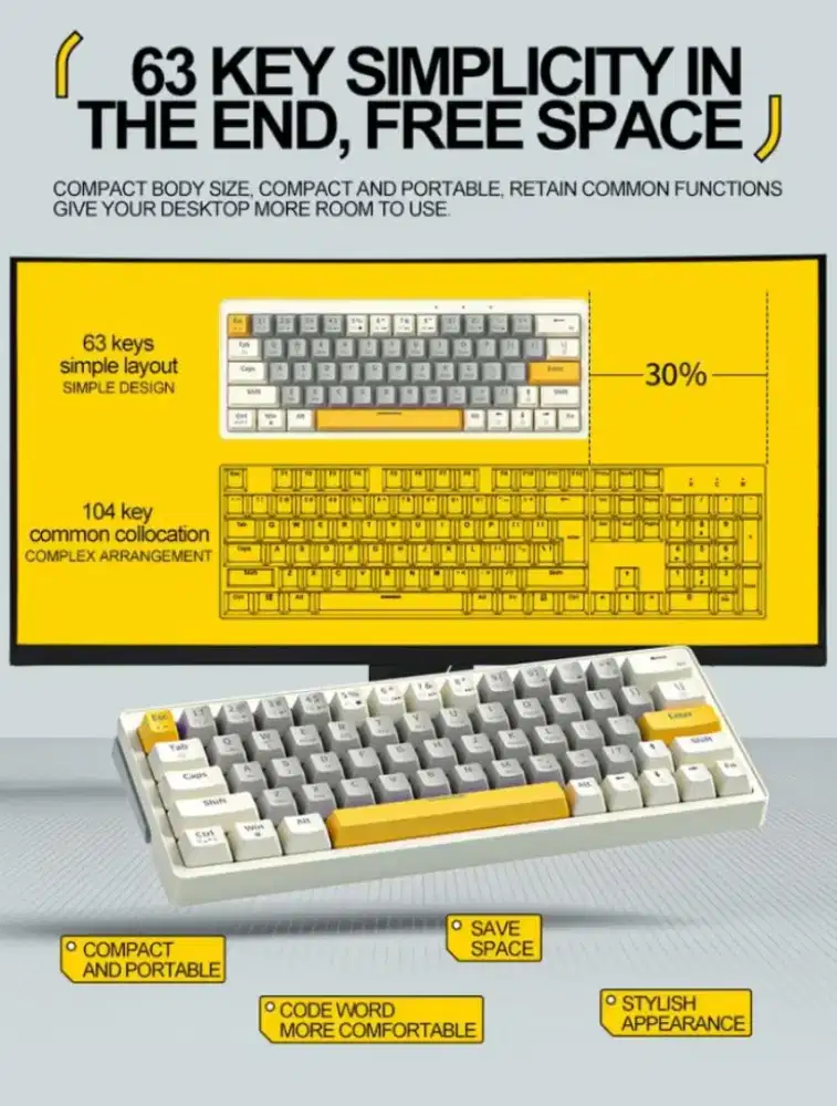 Keyboard Gaming RGB Mechanical 63 Keys 5 Pin Zifriend ZA63 Pro