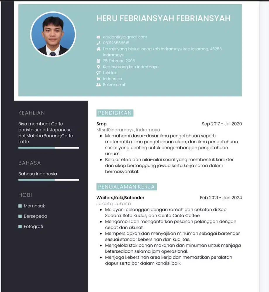 Info loker apa ajah pengalaman stim,barista,waiters,ob