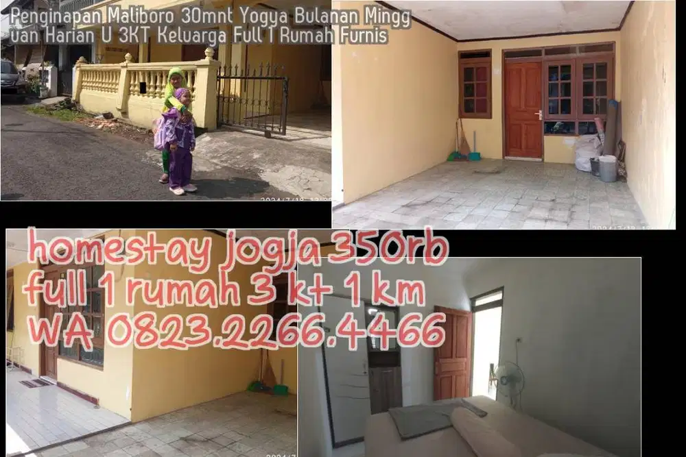 Penginapan Maliboro 30mnt Yogya Bulanan Mingguan Harian U 3KT Keluarga