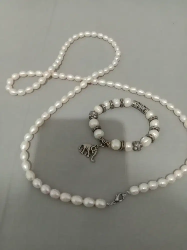 Kalung &Gelang tangan mutiara asli