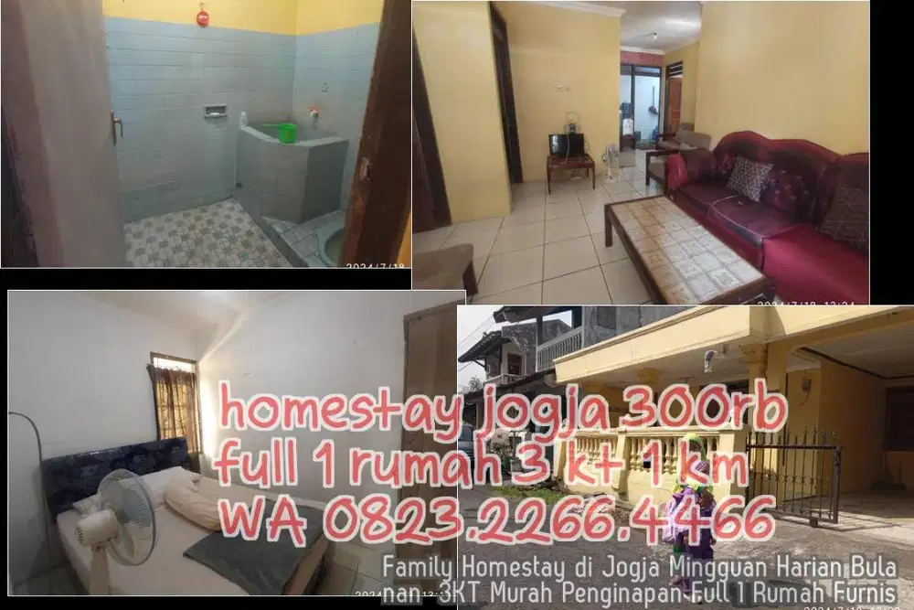 Family Homestay di Jogja Mingguan Harian Bulanan  3KT Murah Penginapan