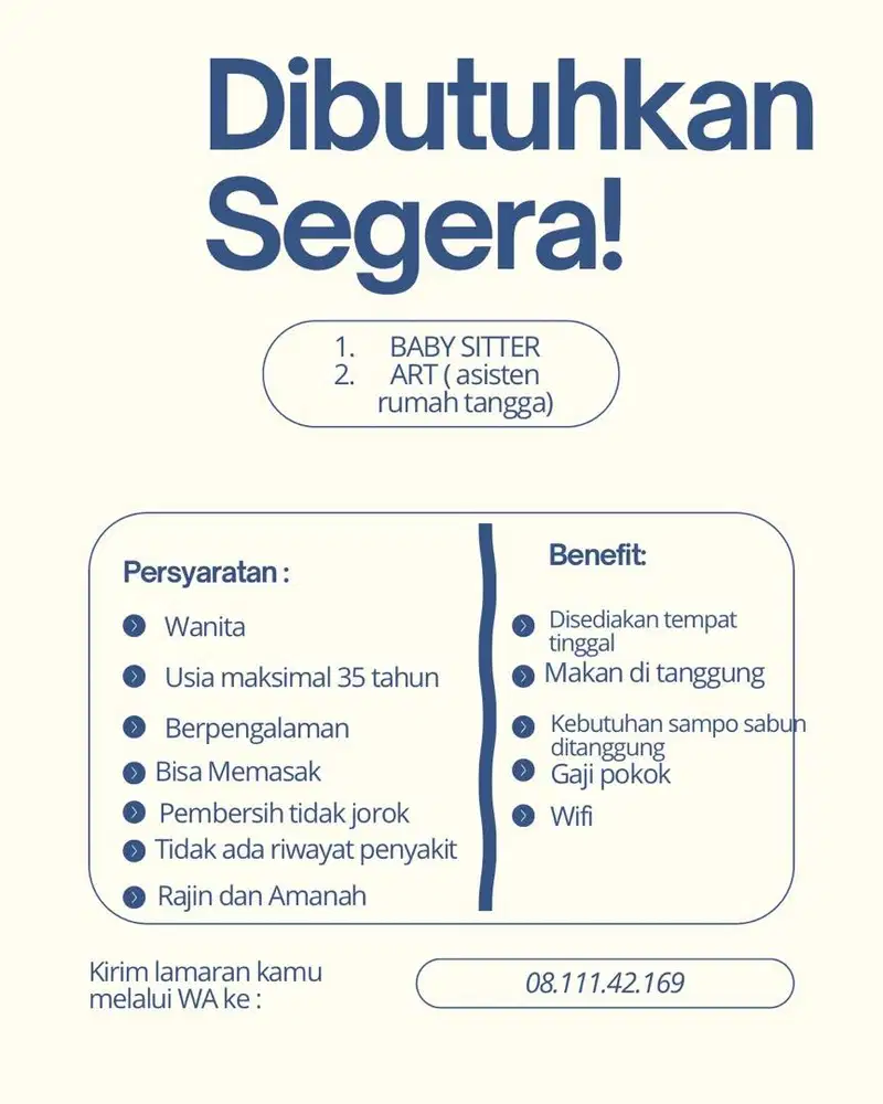 LOWONGAN KERJA ART DAN BABY SITTER