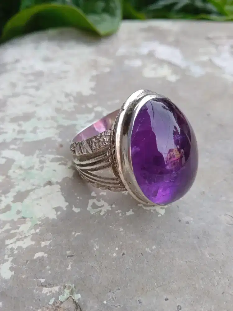 Cincin Batu Kecubung kristal natural batang Perak