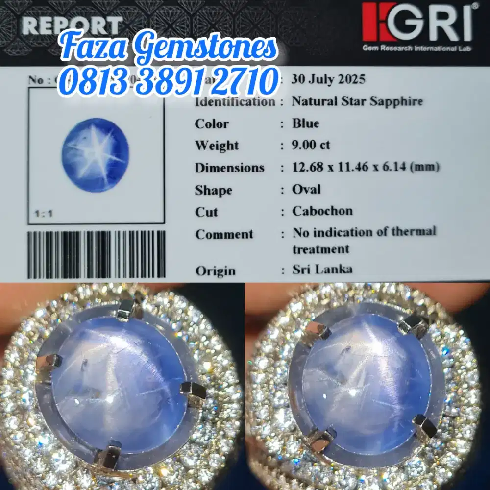 Unheated Blue Star Sapphire Srilanka, Star mayung, Christal,Meja Lebar