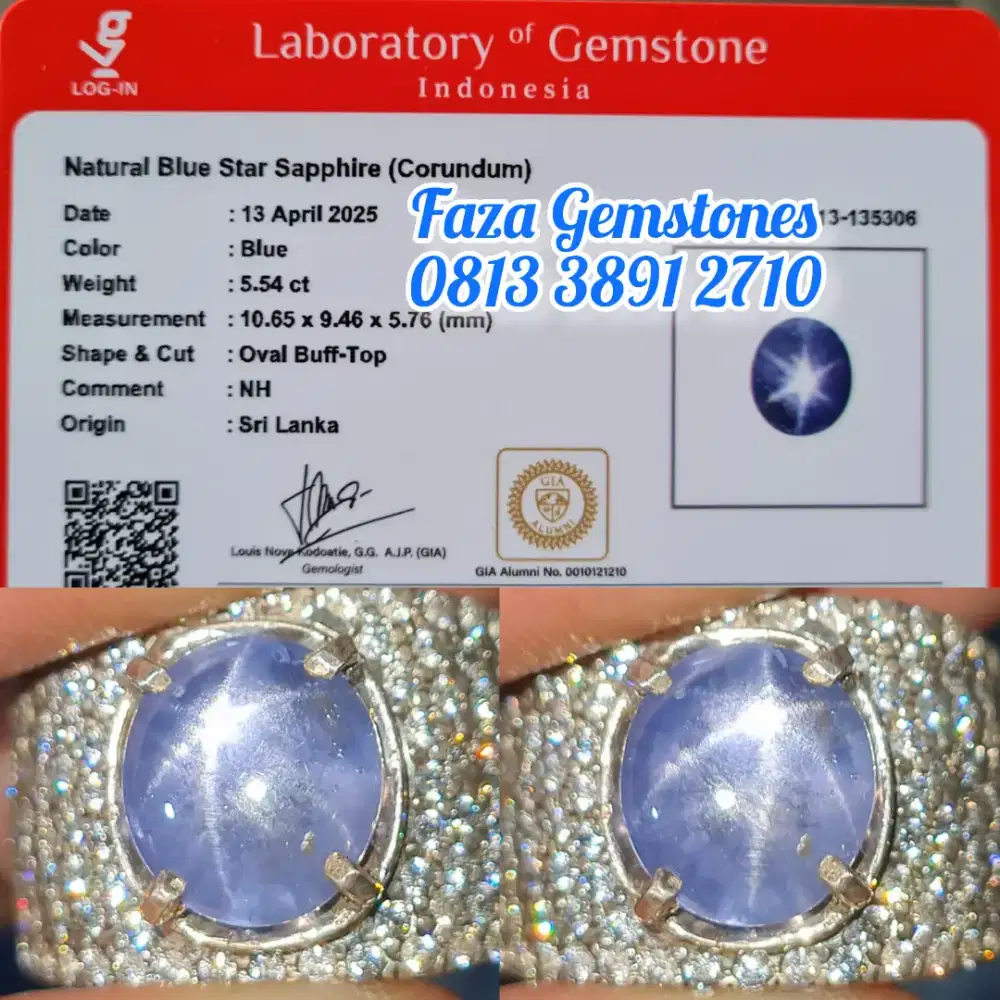 Blue Star Sapphire Srilanka No Heated 5.54ct Spider Star Full Christal