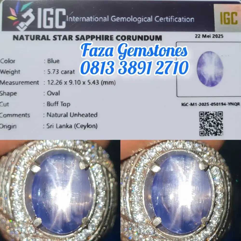 Double Star Blue sapphire srilanka 5.73ct Material kaca Meja lebar