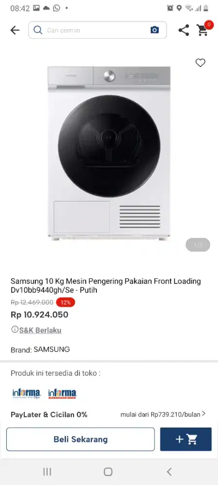 Samsung dryer pengering pakaian 13kg