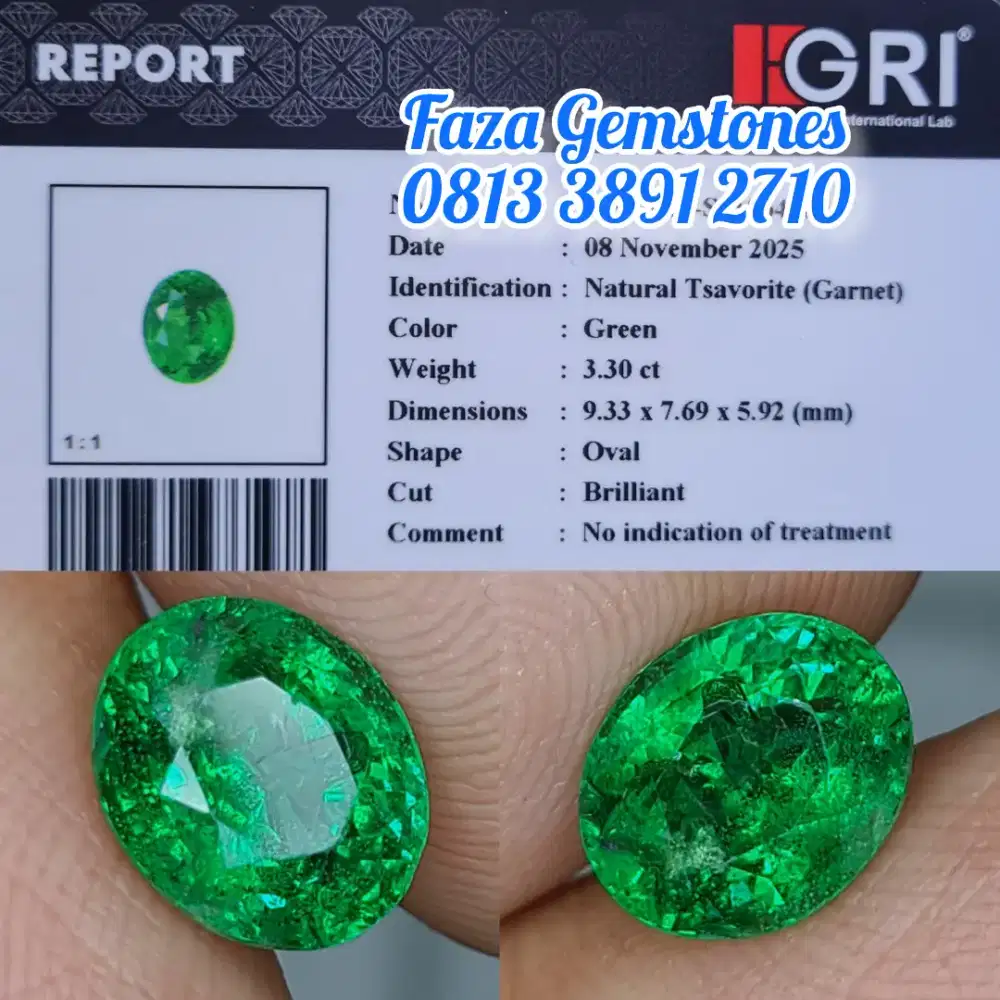 Nnatural Green Tsavorite, 3.30 ct, Full Luster, Harga terjangkau