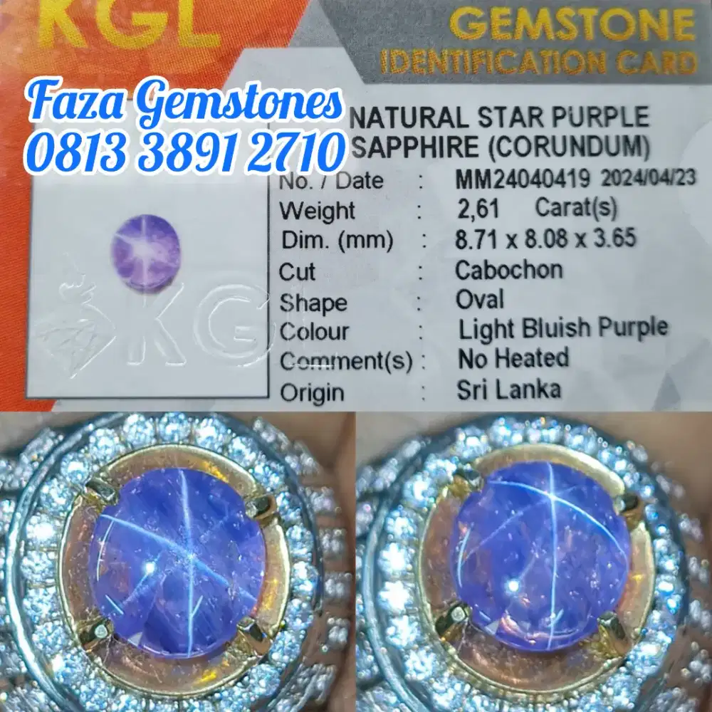 HQ Purple Star Sapphire Srilanka No Heated, Spider Star, Meja Lebar,