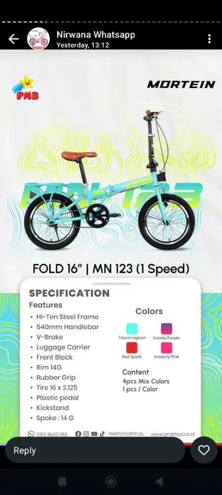 Sepeda lipat ukuran 16