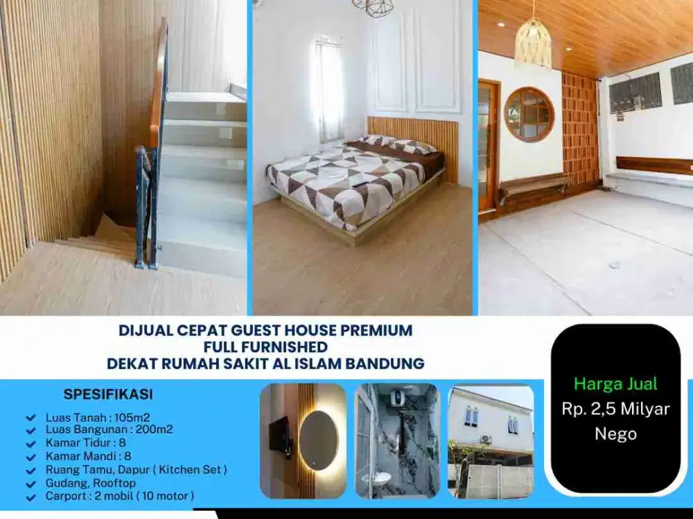 Dijual Cepat Guest House Premium
Full Furnished
Dekat Rumah Sakit Al Islam Bandung