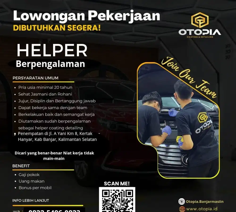 DICARI HELPER AUTODETAILING&COATING BERPENGALAMAN