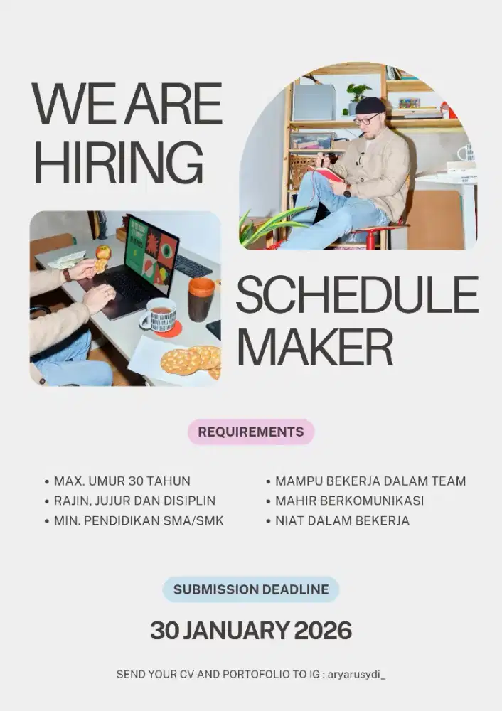 WE HIRING FOR SCHEDULE MAKER