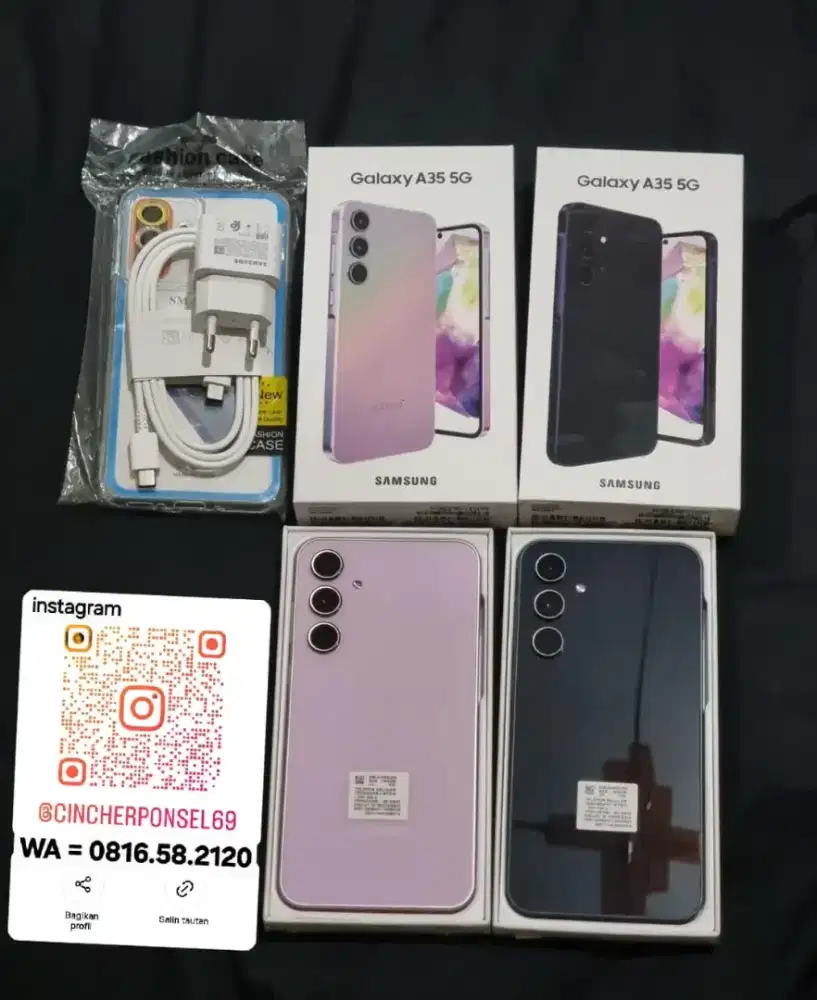 Jual hp siap pakai samsung A35 5g 8/256 likenew grsn resmi fre ADAPTOR