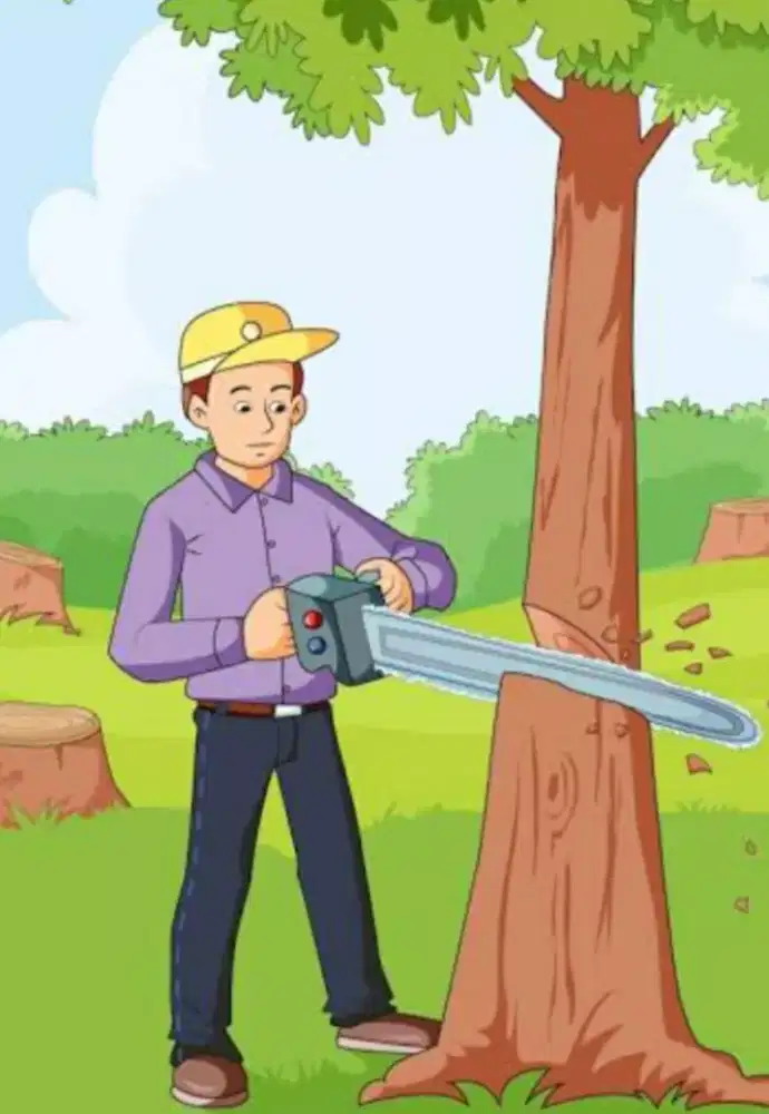 potong pohon dan pasang rumput