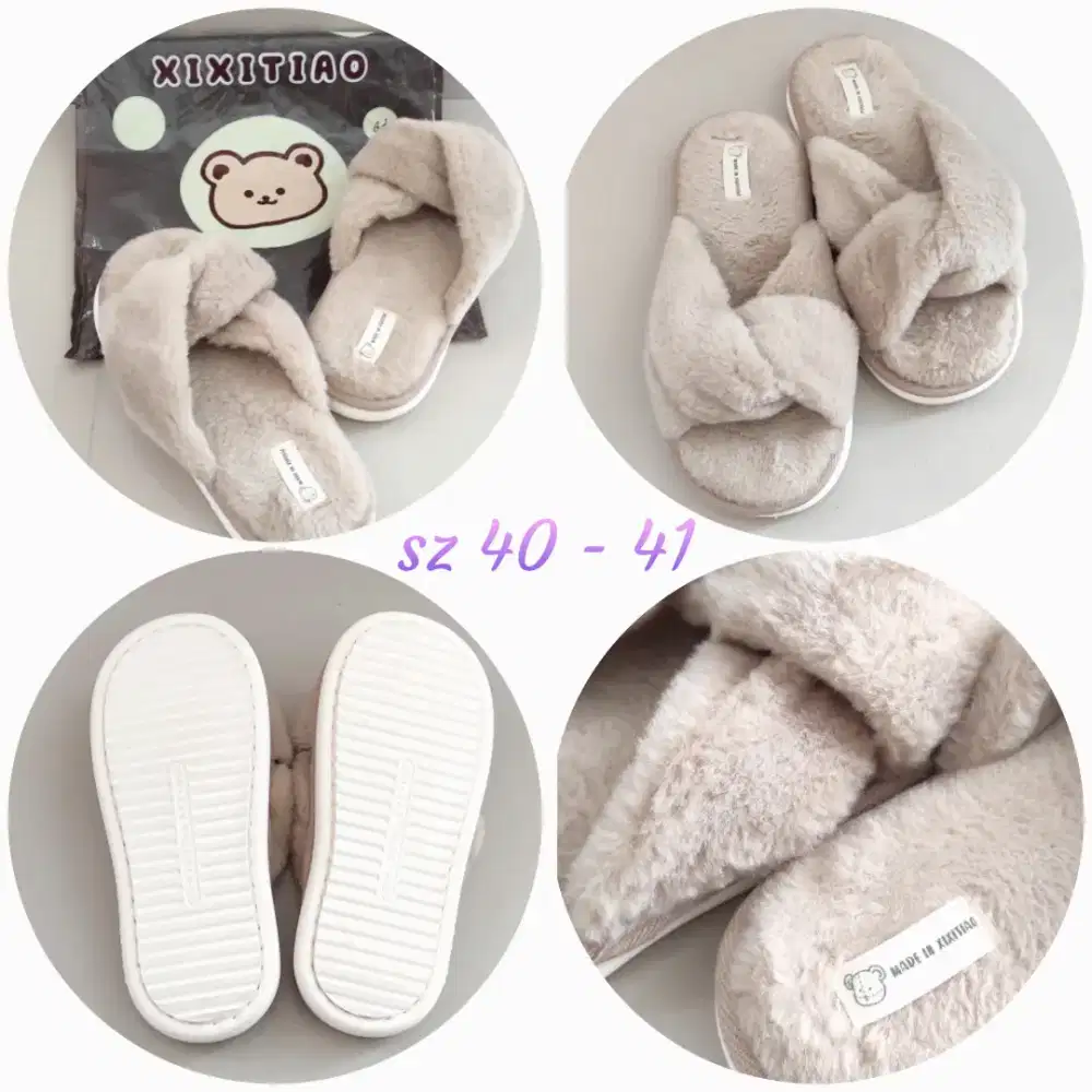 Sandal rumah bulu halus lembut size 40-41, preloved, like new