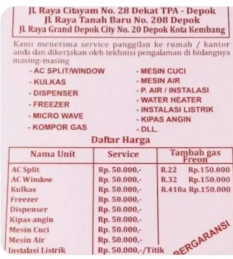 Service dan bongkar pasang ac