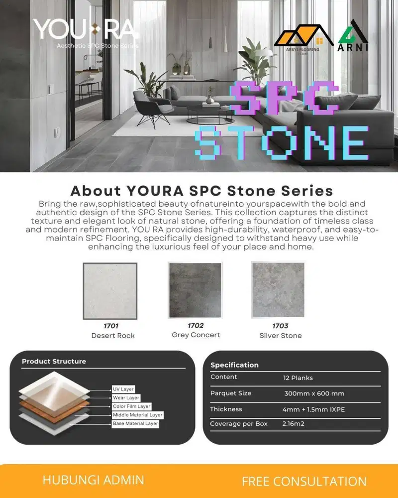 SPC YOURA 5,5mm|LANTAI MOTIF STONE MEWAH