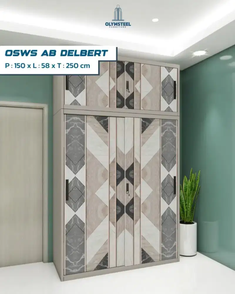 Lemari baju besi pintu geser T.250cm x P.150cm