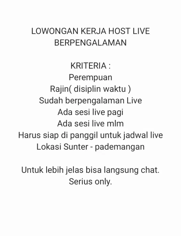 LOWONGAN KERJA HOST LIVE BERPENGALAMAN
