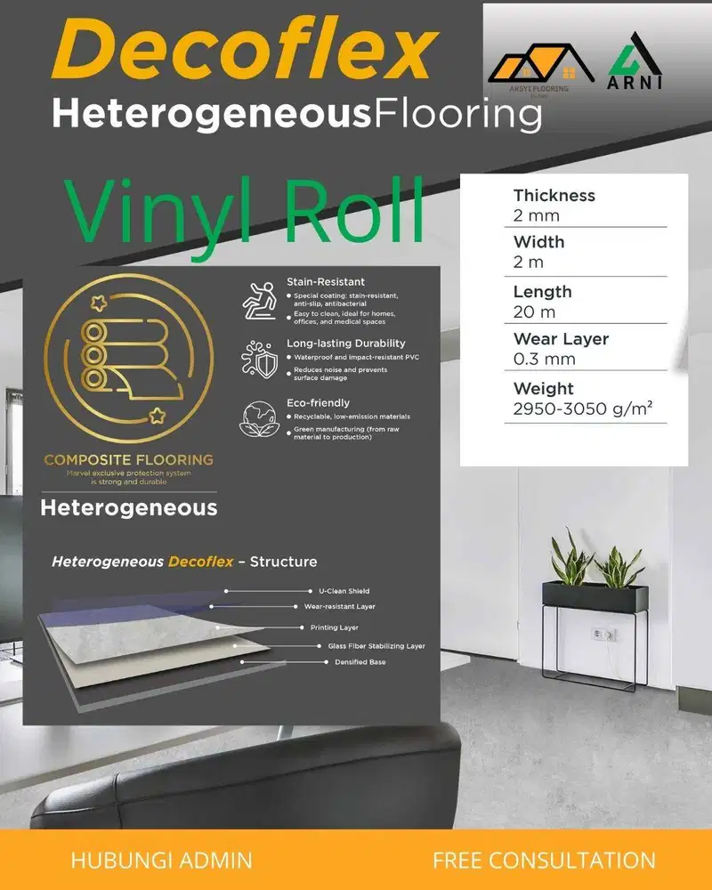 Vinyl Roll Marvel Decoflex Tebal 2mm|motif wood dan stone