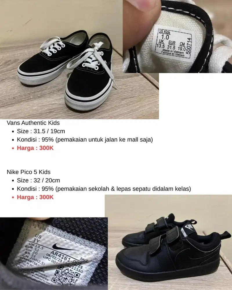 Sepatu Vans & Nike Kids Preloved