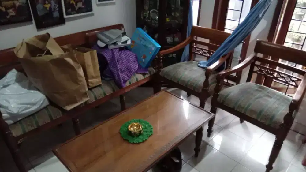 SET MEJA KURSI SOFA TAMU RAFLESS 3111 KAYU JATI ASLI