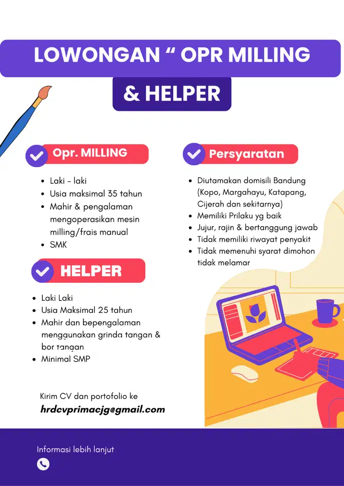 Dibutuhkan Opr. Milling & Helper