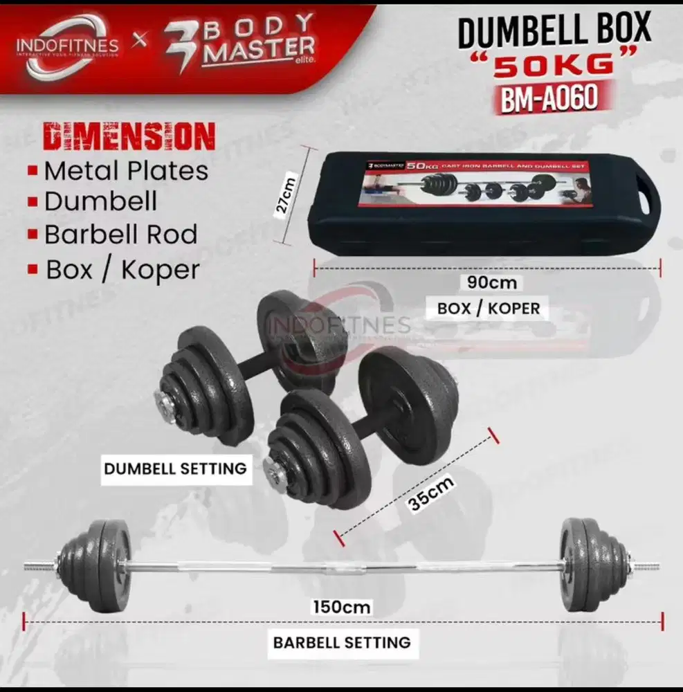 Alat fitnes/gym dumbell atau barbel set bs sampe 50kg