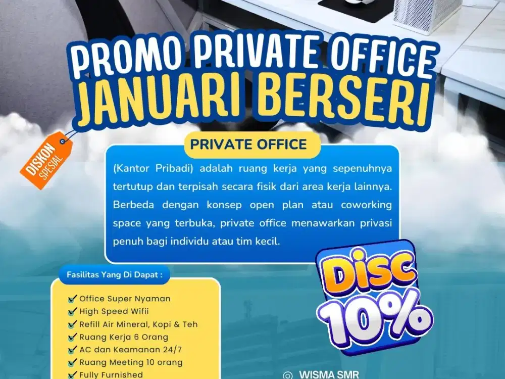 Promo Private Office Januari Berseri! Diskon 10% Ruang Kantor Full Furnished di Kelapa Gading