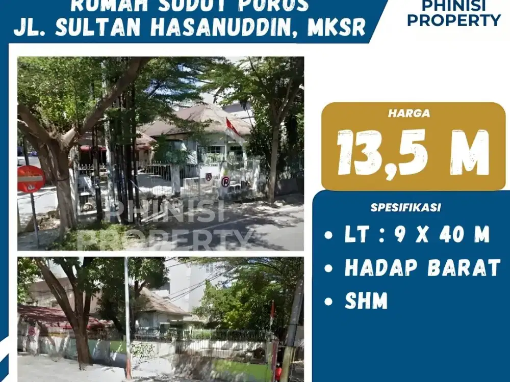 DIJUAL Rumah hitung Tanah posisi sudut di Jalan Sultan Hasanuddin