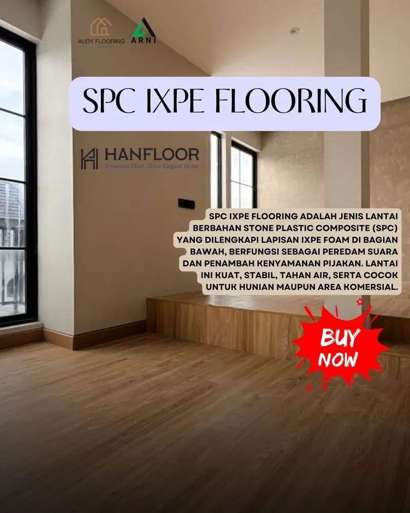 SPC Klik Hanfloor tebal 4mm + 1mm IXPE | Motif kayu | Dekorasi lantai