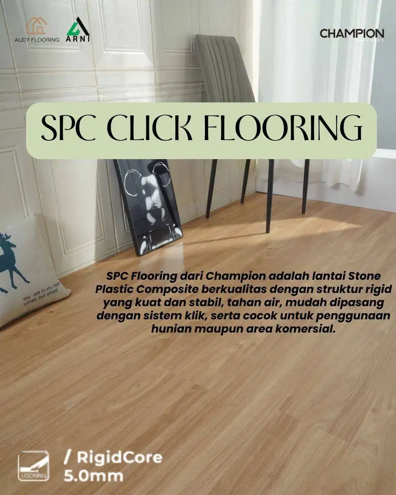 SPC Klik Champion Flooring tebal 4mm + 1mm Include Foam