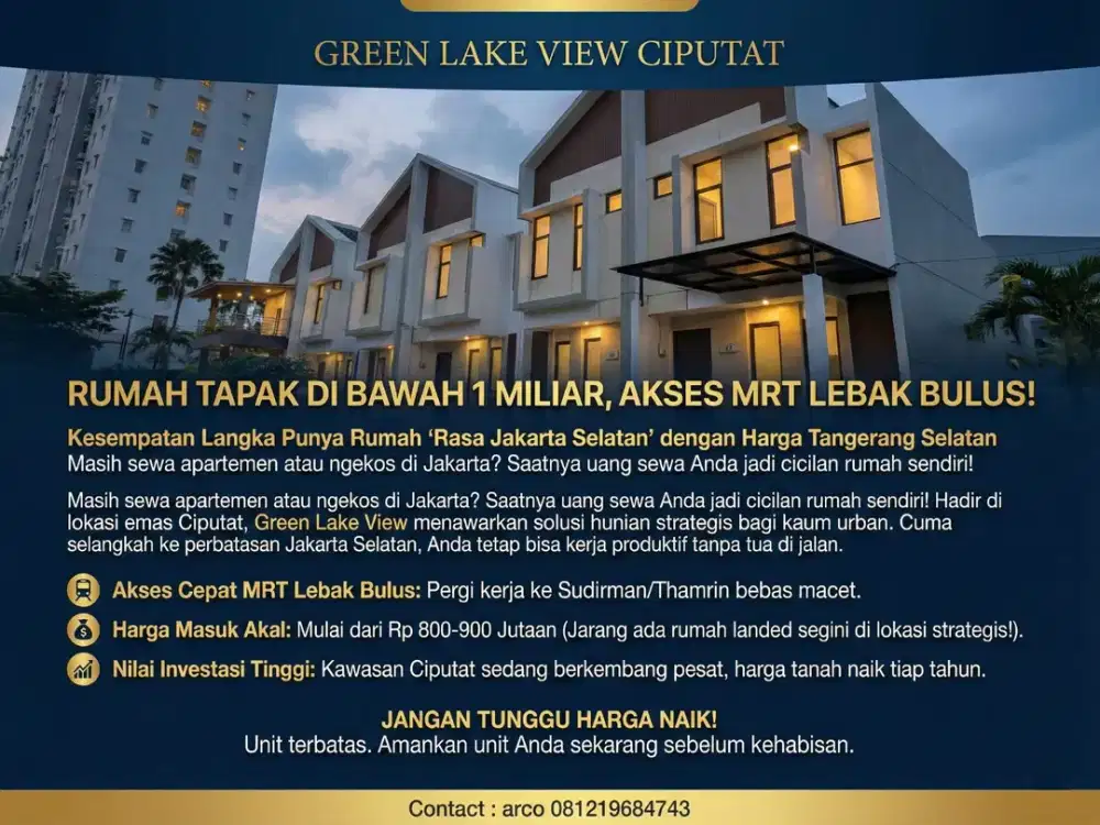 Dijual Rumah di Ciputat-Green lake View-Tangerang Selatan