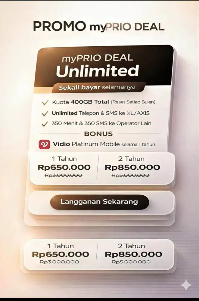 Kartu Perdana XL Prioritas Unlimited 1 dan 2 Tahun