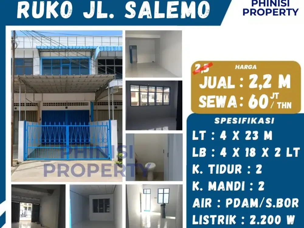 Dijual / Disewakan Ruko Siap Pakai di Jl. Salemo