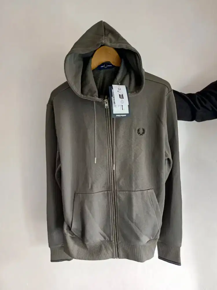 Fred Perry Sweater Hoodie Zipper Hijau Sage Original New With Tag