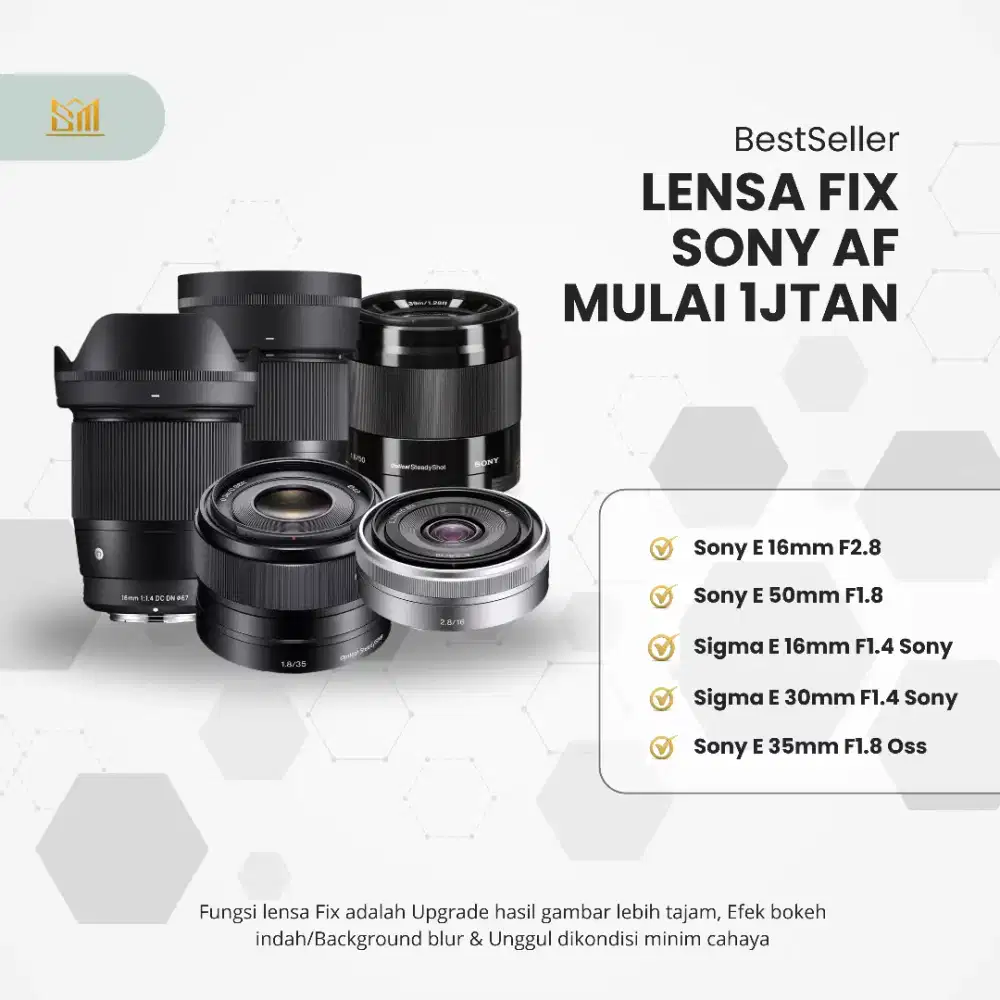 Bisa AF | Lensa Fix Sony 16mm,30mm,35mm,50mm Lensa Bokeh