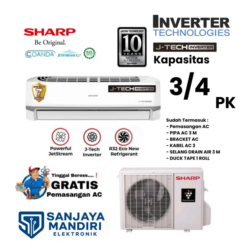 FREE PASANG! SHARP AC 3/4 PK INVERTER LowVolt TurboCool R32 AH-X8BEY