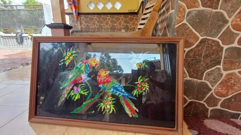 Lukisan Bunga Strimin Handmade + Bingkai | Hiasan Dinding Klasik