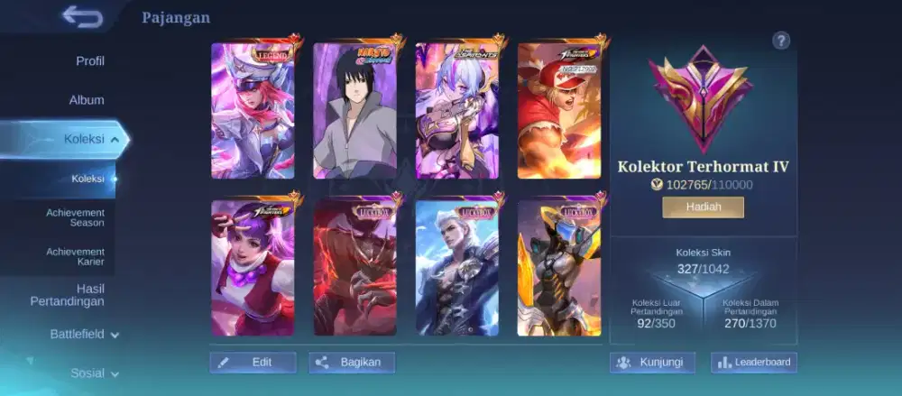 Akun ml murmer ada sasuke,legend freya,dll