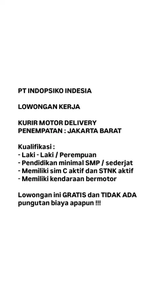 Kurir Motor Delivery Jakbar