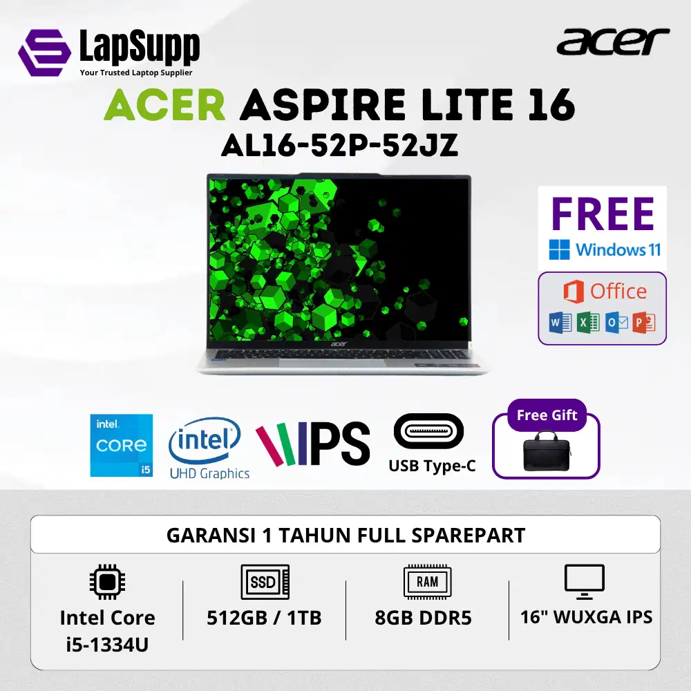 ACER ASPIRE LITE 16 AL16-52p-52JZ Intel Core i5 Gen 13 8GB RAM 512GB