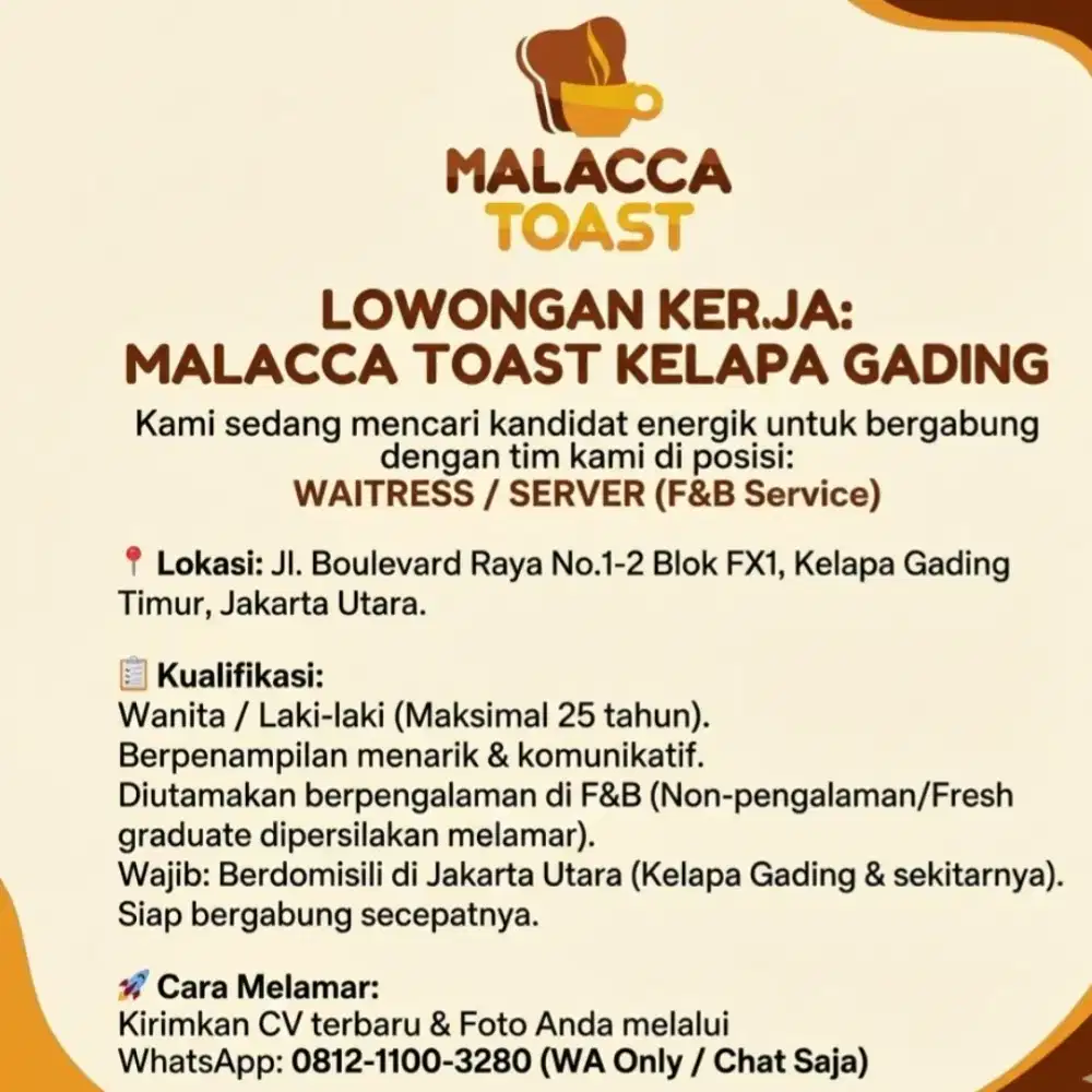 Lowongan kerja server/waiters (service F&B)