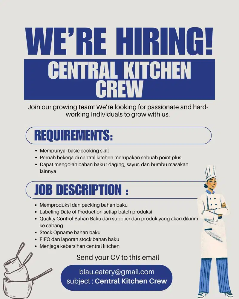 HIRING CENTRAL KITCHEN CREW