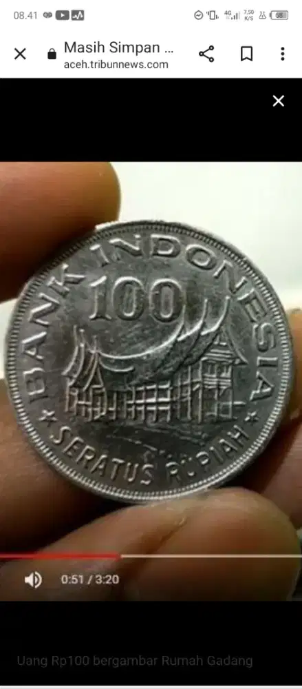 Jual koin kuno 100 rupiah rumah gadang