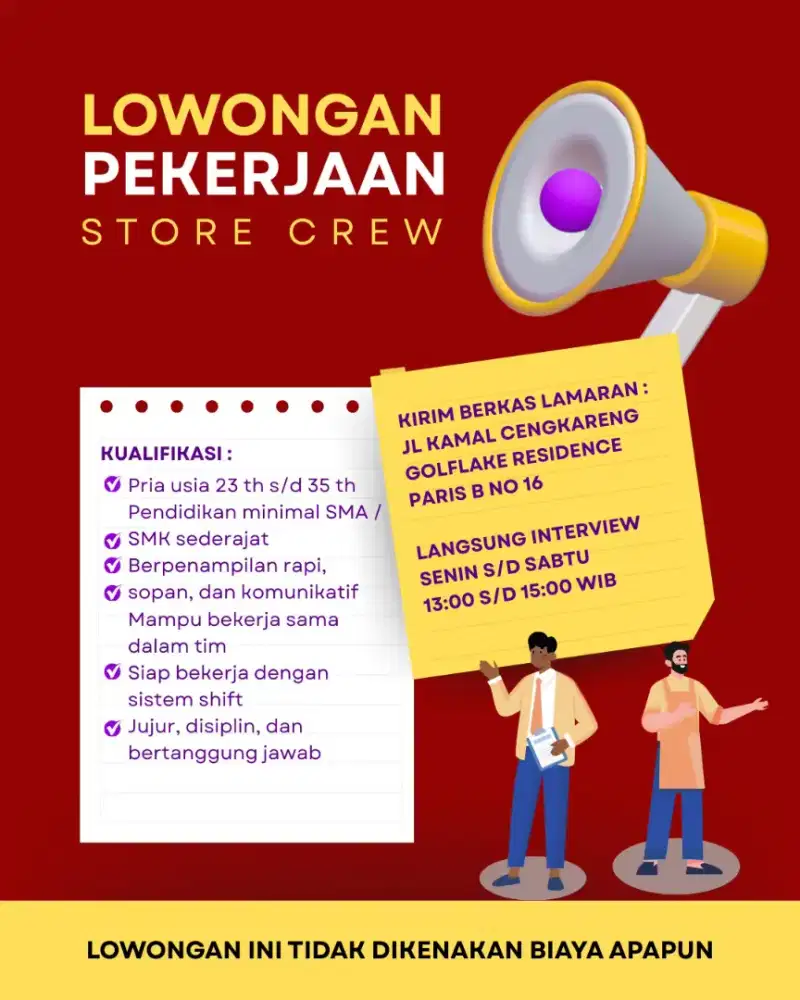 DI BUTUHKAN SEGERA CREW TOKO UNTUK TOKO MIRAS