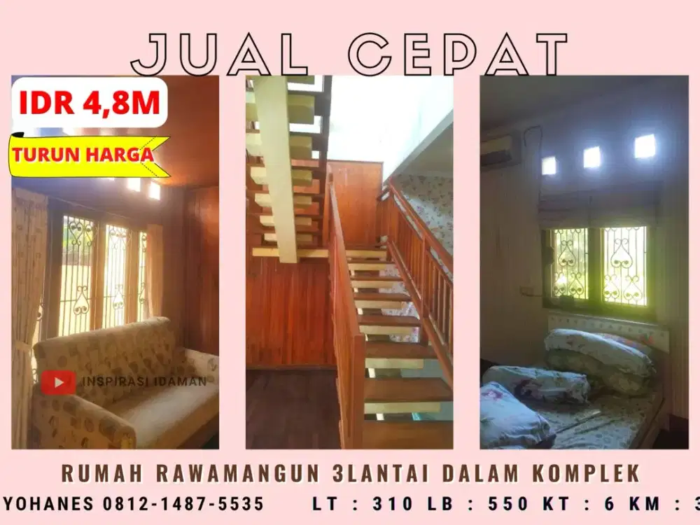 Rumah 3 Lantai Luas 310 Dalam Komplek Rawamangun